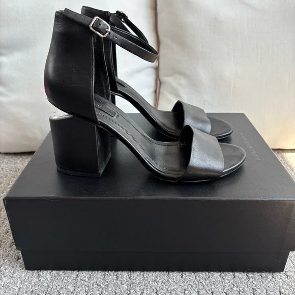 Alexander Wang Abby Cut Out Sandals, Black Leather Silver Hardware, Size 38/7.5 - Picture 4 of 13